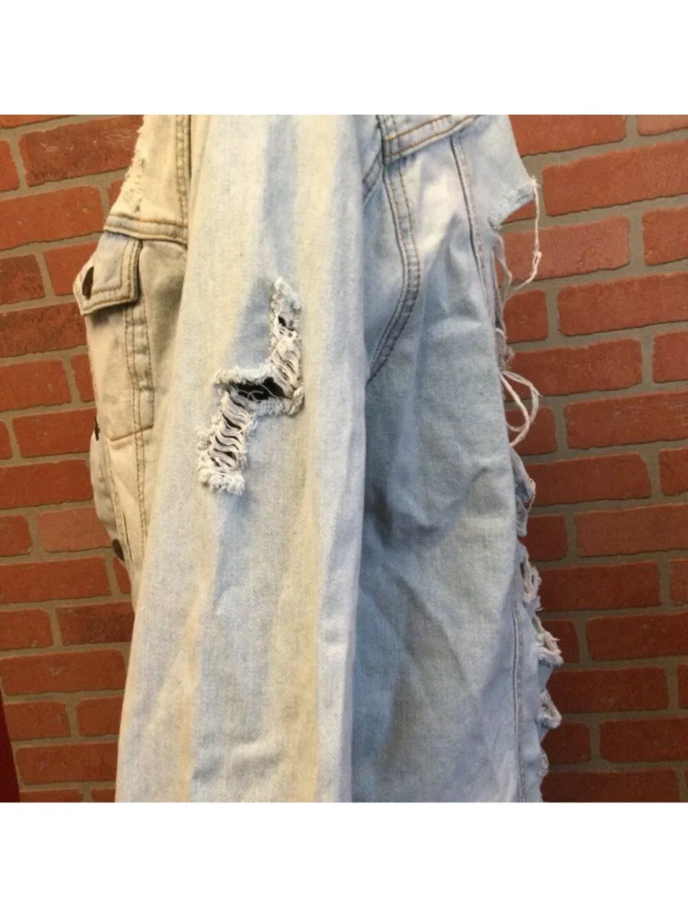 Mono B Womens Denim Jacket Size M Distressed Destroyed Rips